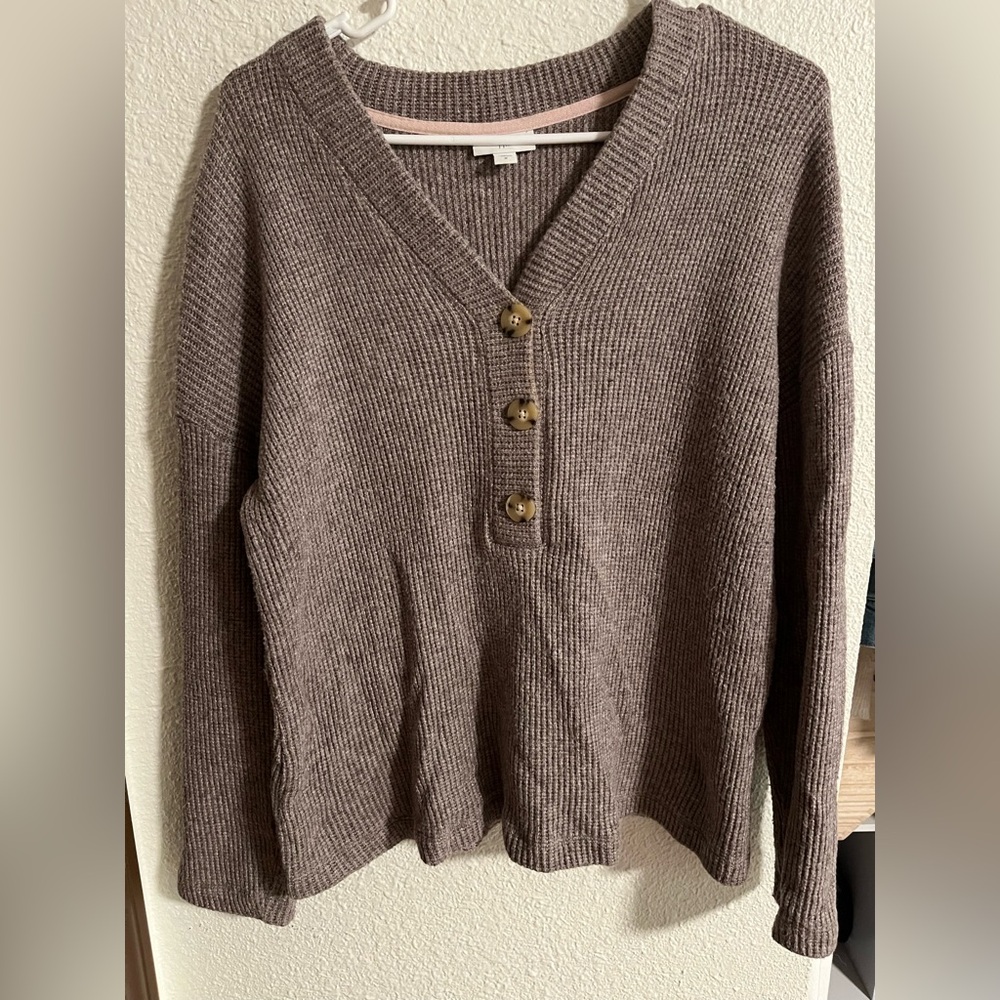 Brown V-Neck Sweater with Buttons